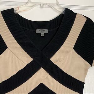 Dark blue cream knee length short sleeve dress